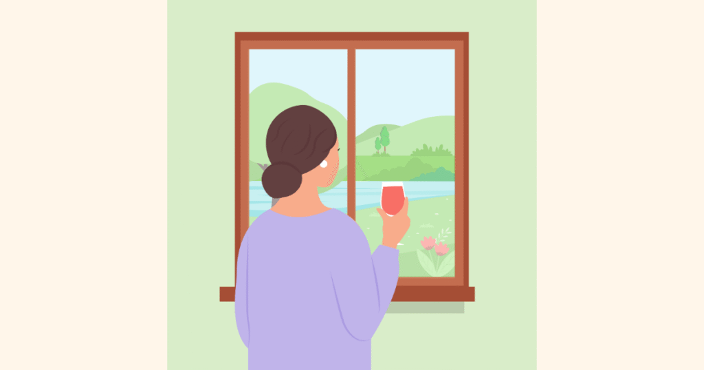 遠くを見る女性