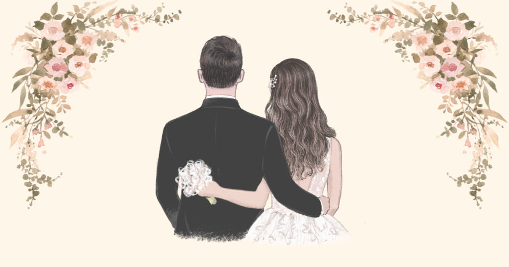 結婚式のカップル 後ろ姿